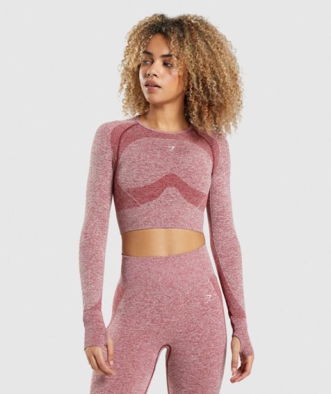 Women's Gymshark Flex Sports Long Sleeve Cropped Tops Burgundy | CA 7361N0